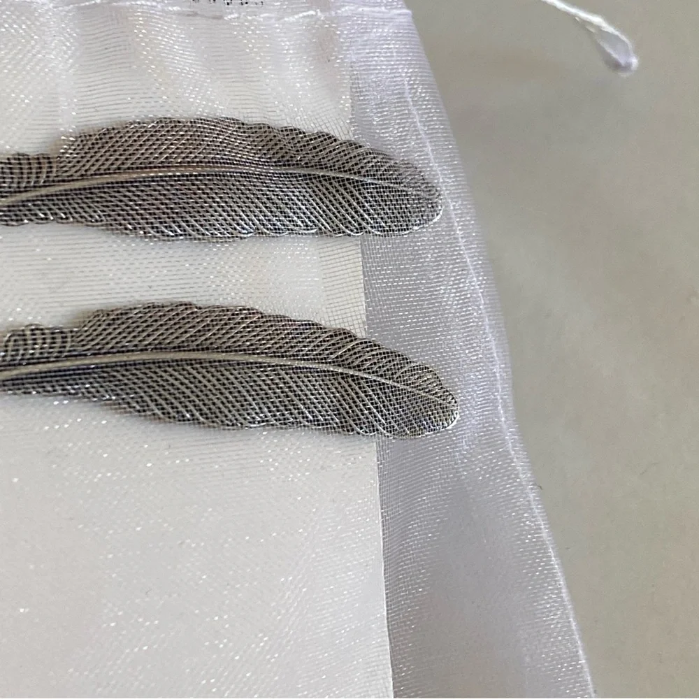 LITTLE WOODLANDER Silver Feather Hair Pins Bobby Pin 2 pc. Woodlands Nature